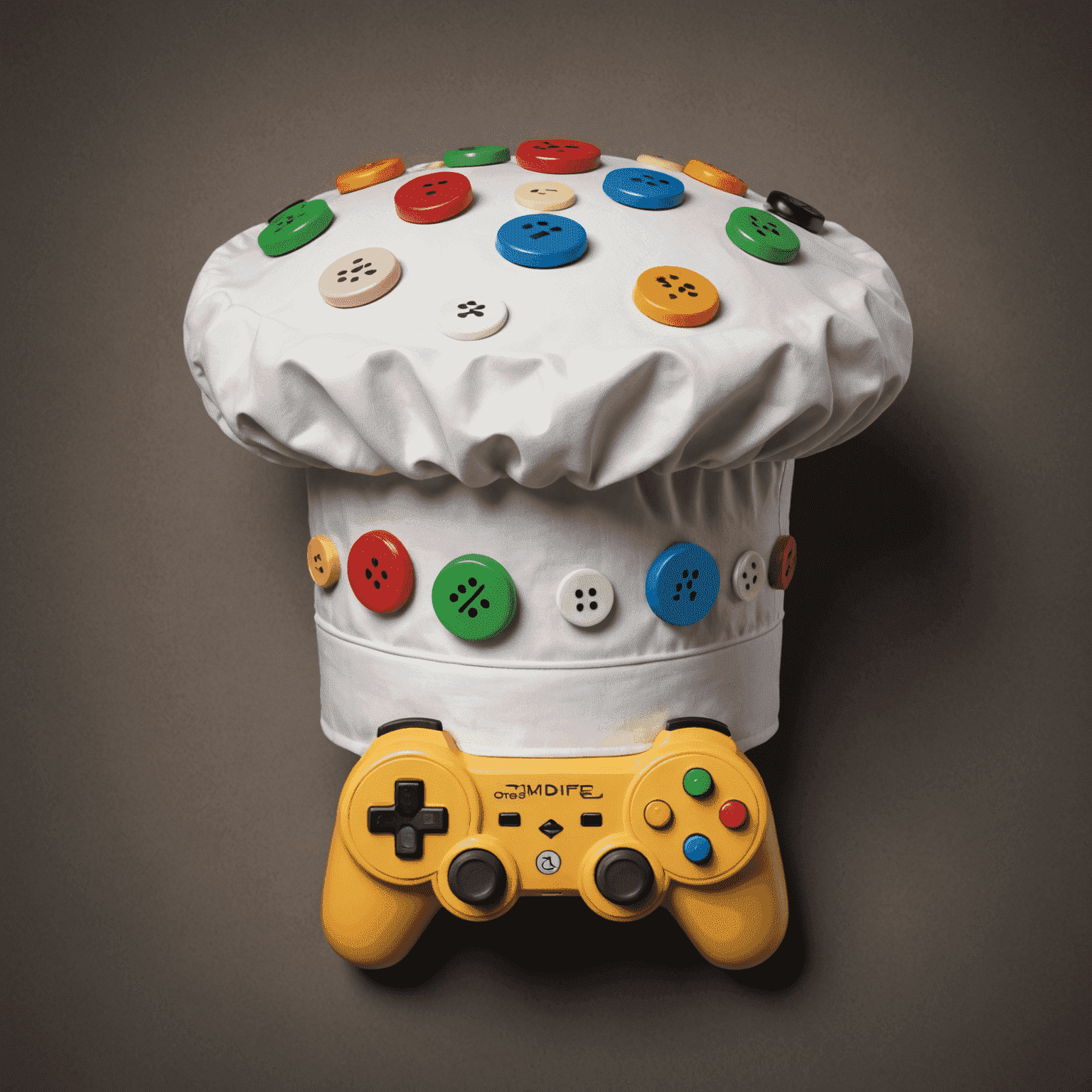 A whimsical illustration of a chef's hat with game controller buttons, symbolizing the fusion of gaming and cooking in playxboxpsworld