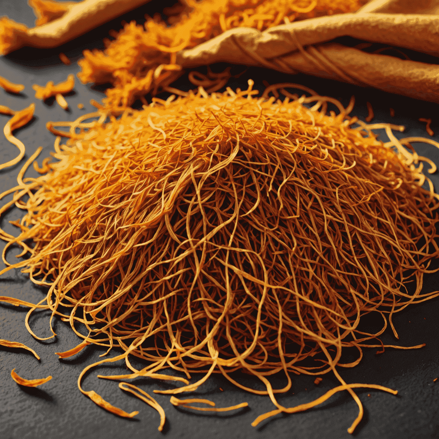 A pile of dried saffron threads